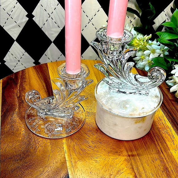 Vintage Fostoria Baroque Etched Candle Holders| Depression Glass| Midcentury - Picture 9 of 13
